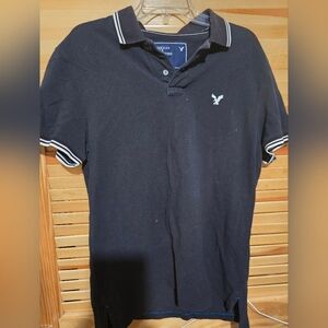 American Eagle Outfitters Men's Black Polo Shirt - Vintage